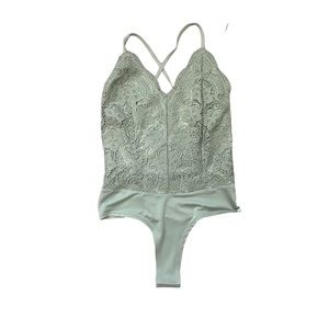 Mint Green Lace Crochet Onesie Bodysuit Thong - NWT
